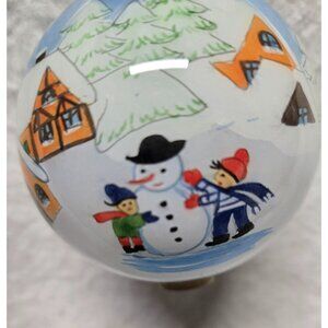 Li Bien Christmas Ornament with Snowman & Village Scene‎ Hand Painted Pier1